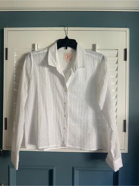 Pretty Little Thing Project White Eyelet Button-Front Shirt